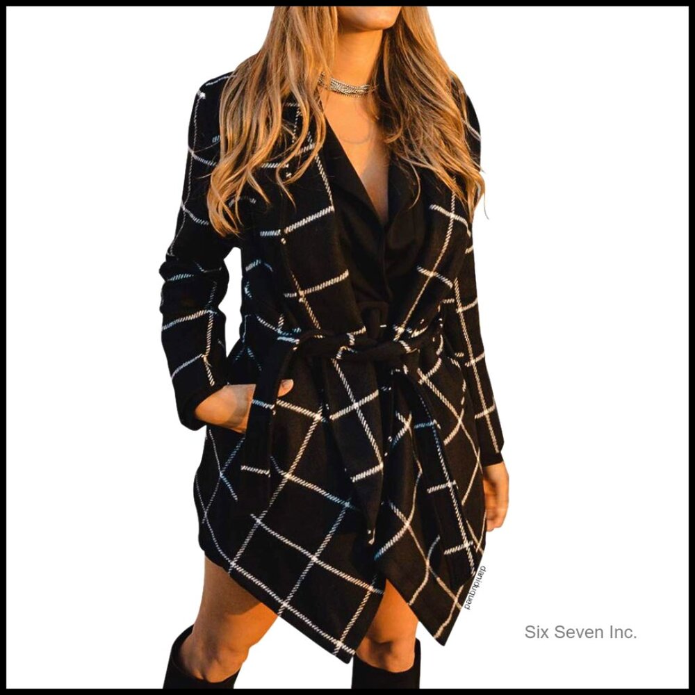 Wool Blend Turn Down Shawl Collar Asymmetric Hemline Coat